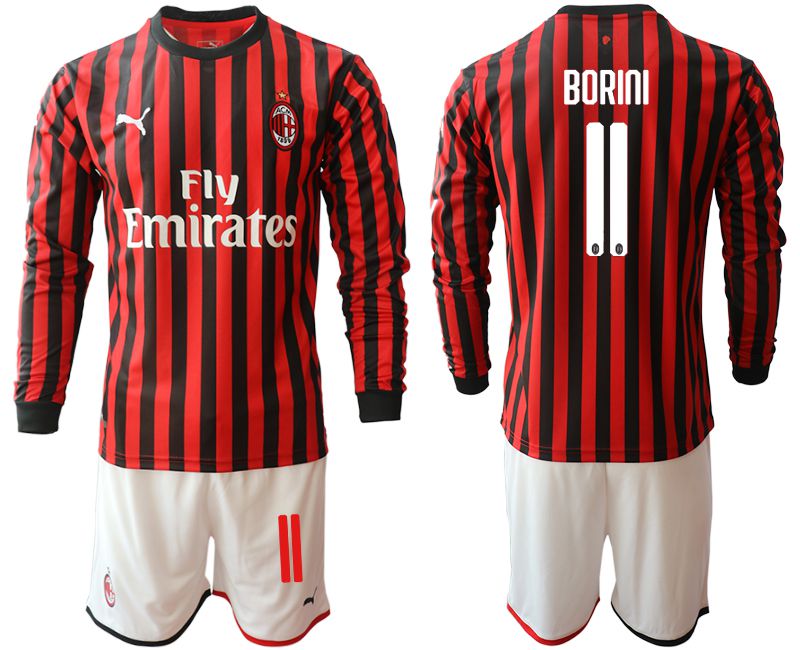 Men 2019-2020 club AC milan home long sleeve #11 red Soccer Jerseys